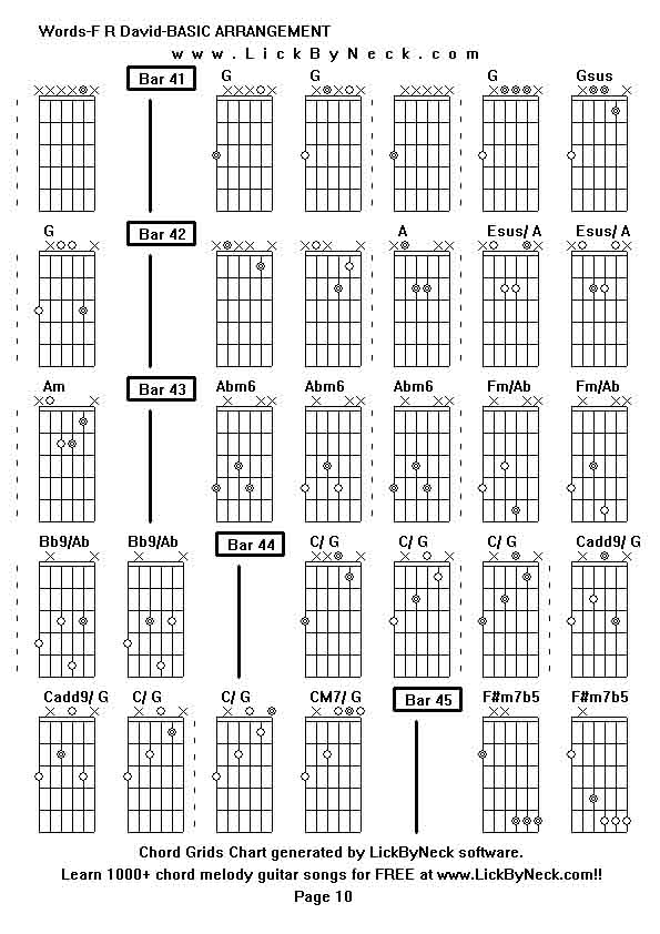 Chord Grids Chart of chord melody fingerstyle guitar song-Words-F R David-BASIC ARRANGEMENT,generated by LickByNeck software.